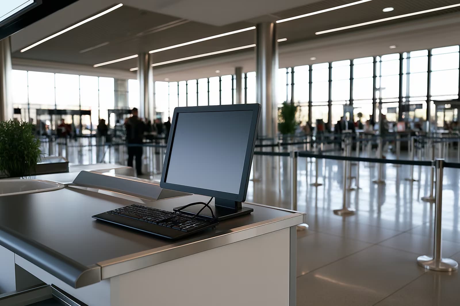 Një tavolinë zyre e qeverisë gjermane me një ekran kompjuteri dhe një pirg me dosje aplikimi për imigracionin në letër.