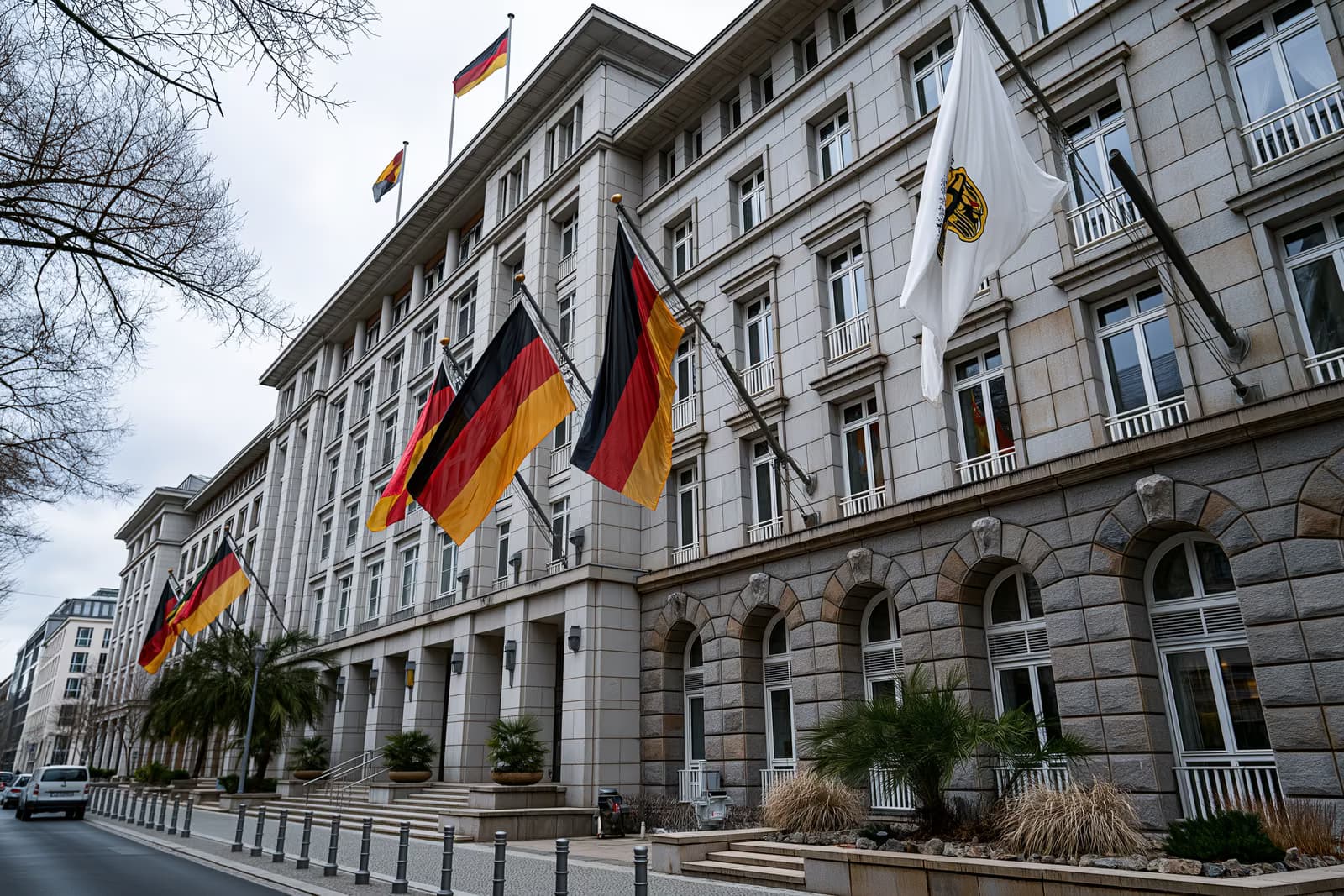 Ministri i Brendshëm gjerman në një fjalim për shtyp me flamuj gjermanë dhe të BE-së, duke diskutuar rregullat për ukrainasit në moshë rekrutimi ushtarak në Gjermani.